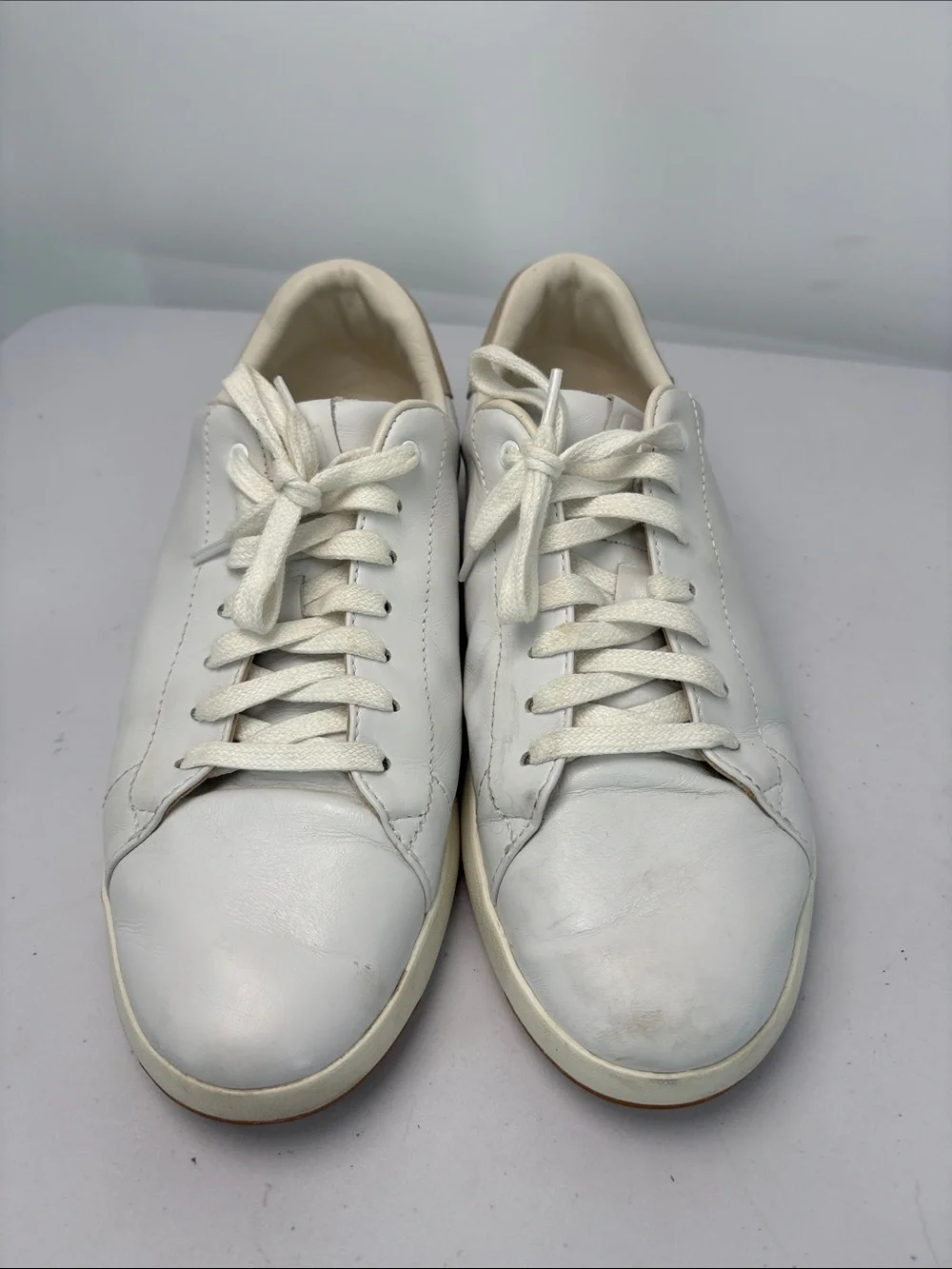 📪 Cole Haan grandPro White Leather Sneakers with tan heels